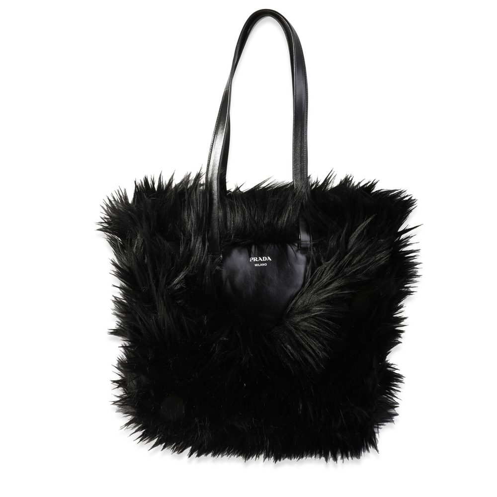 Prada Black Faux Fur Fabric Tote